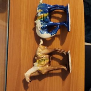 1980’s Miniature Tang Style Chinoiserie Horses 5x5.5" & 5x4.25" Like New!